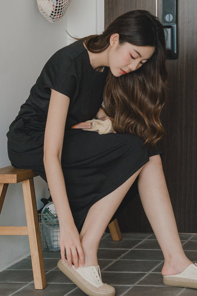 ACW Darted Panel Knitted Midi Dress in Black