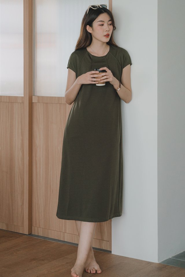 ACW Darted Panel Knitted Midi Dress in Olive