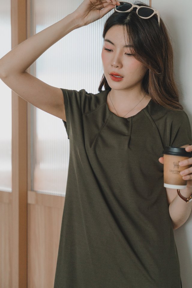 ACW Darted Panel Knitted Midi Dress in Olive