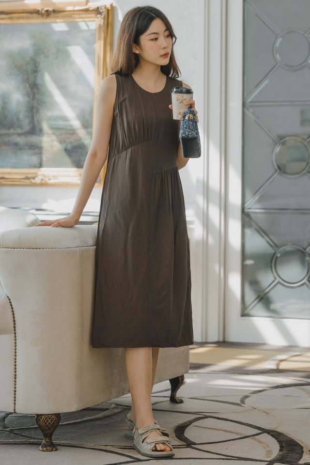 ACW Asymmetrical Panel Midi Dress in Dark Brown