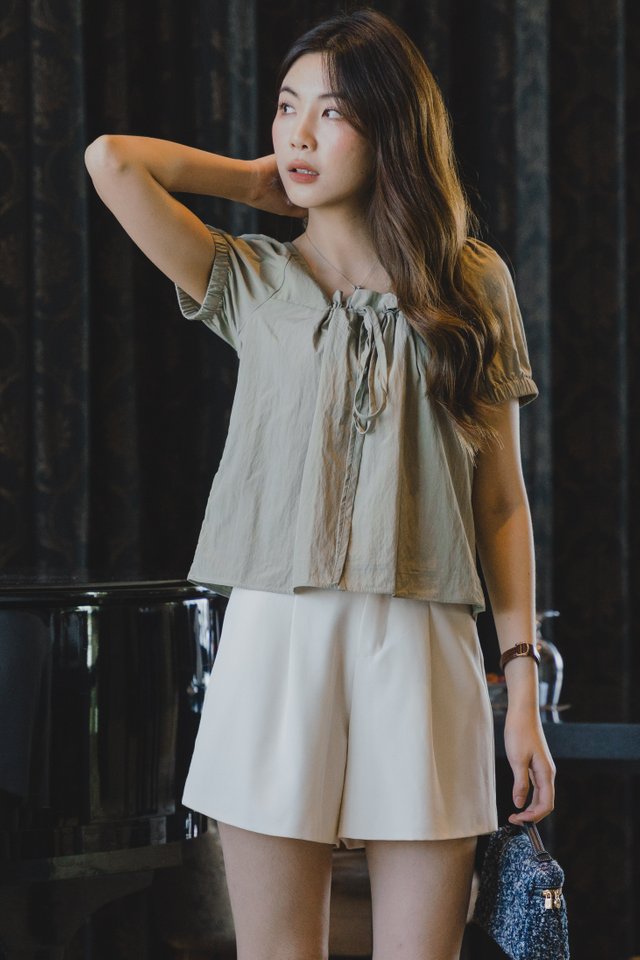ACW Puff Sleeve Square Neck Blouse in Sage
