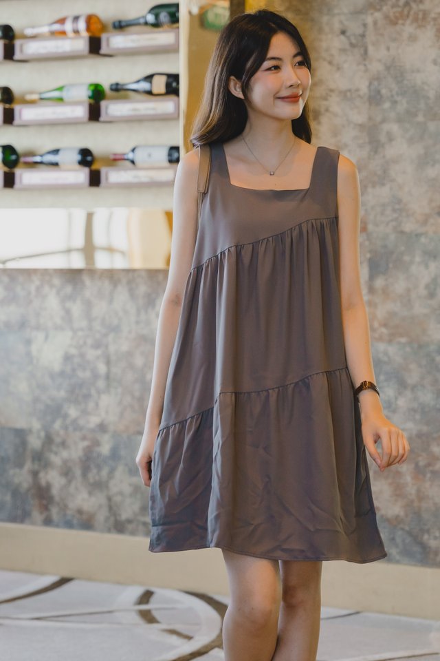 ACW Diagonal Lines Square Neck Mini Dress in Dusk Grey