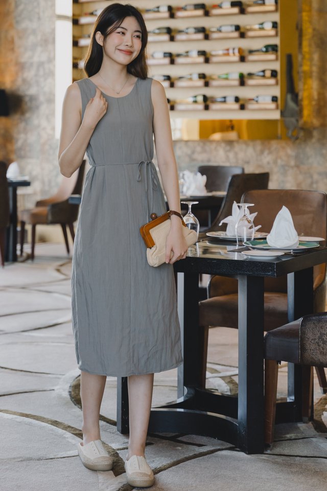 ACW U Back Classic Midi Dress in Light Olive