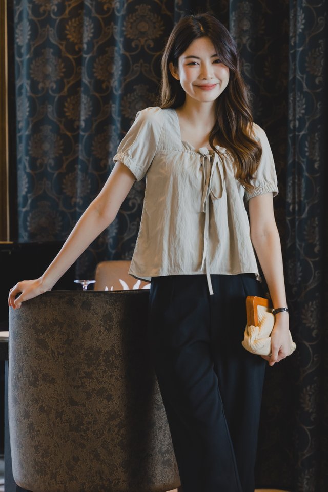 ACW Puff Sleeve Square Neck Blouse in Grey