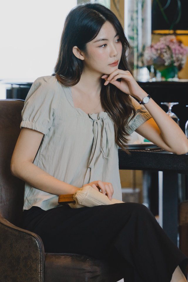 ACW Puff Sleeve Square Neck Blouse in Grey