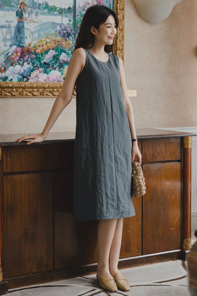 ACW U Back Classic Midi Dress in Blue Grey