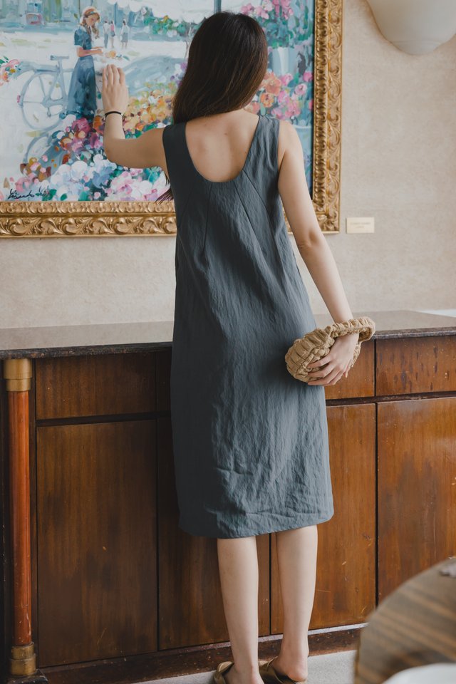 ACW U Back Classic Midi Dress in Blue Grey