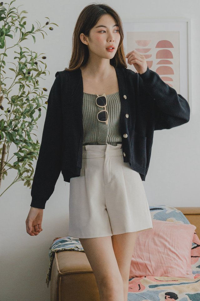 ACW Knit Hoodie Button Down Sweater in Black