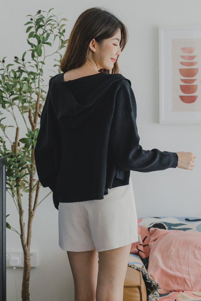 ACW Knit Hoodie Button Down Sweater in Black