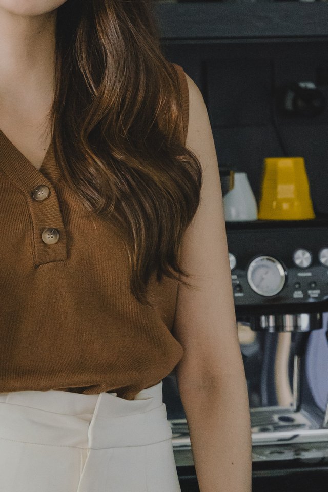 ACW Sleeveless Button Oversized Knit Top in Brown