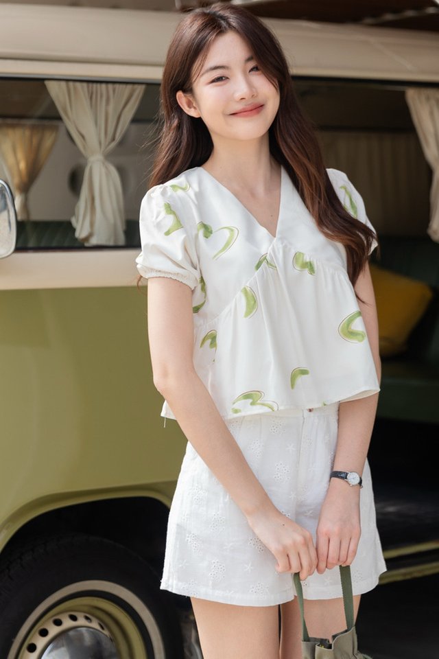 ACW Year of the Snake Inverted V Neck Puff Sleeve Babydoll Top