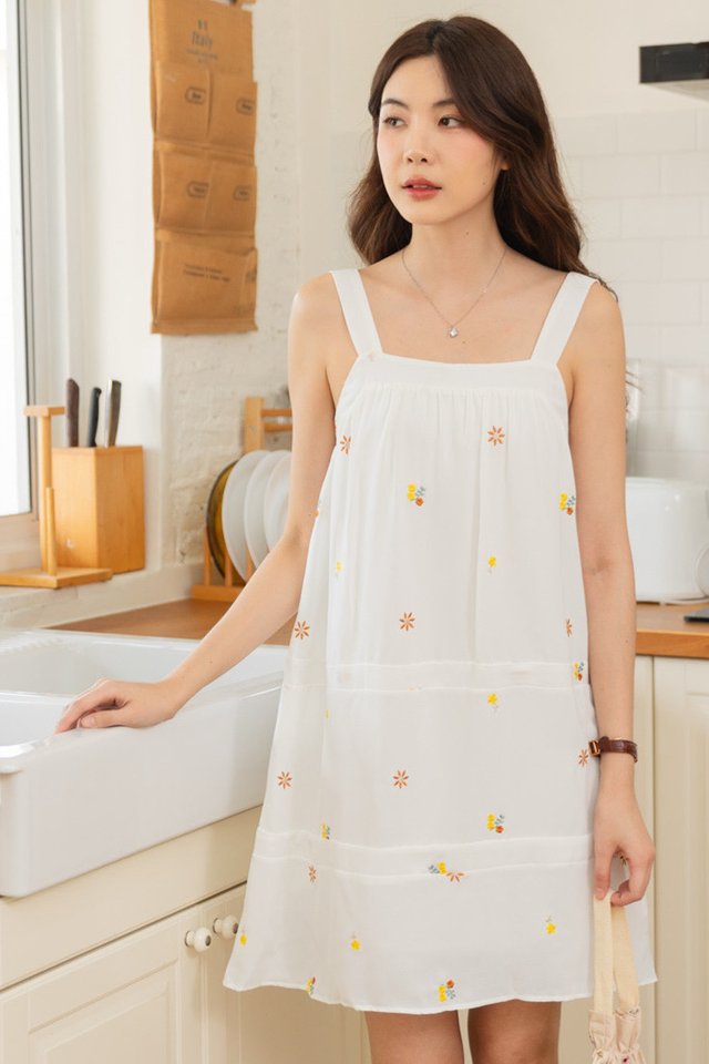 ACW Summer Yellow Embroidery Tiered Mini Dress