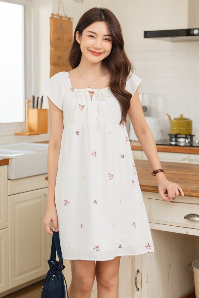 ACW Autumn Blossom Embroidery Tie Front Babydoll Dress