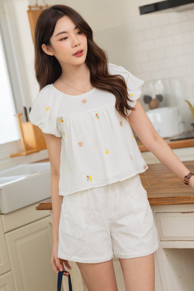 ACW Eyelet Duo Button High Waisted Shorts in White
