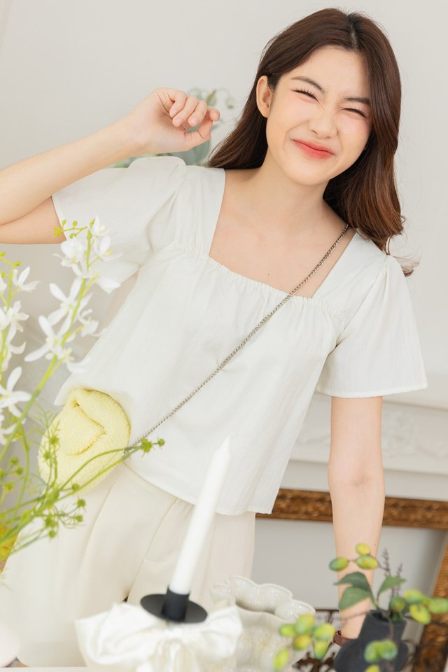 ACW Thick Curve Strap Sleeve Crop Top in Bone