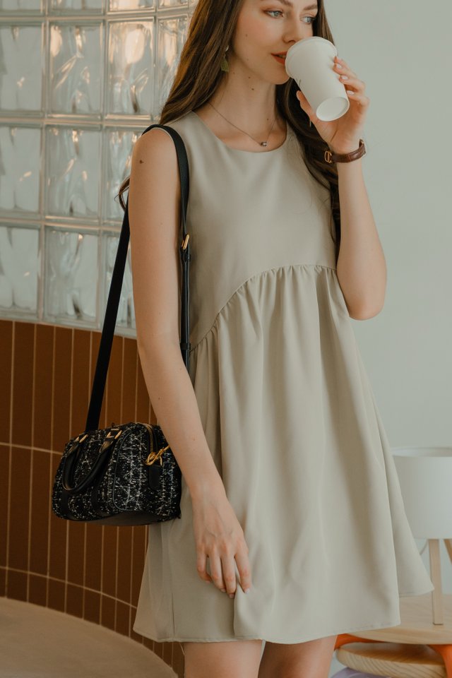 *Preorder* ACW Curve Sleeveless Trapeze Mini Dress in Dusk Grey