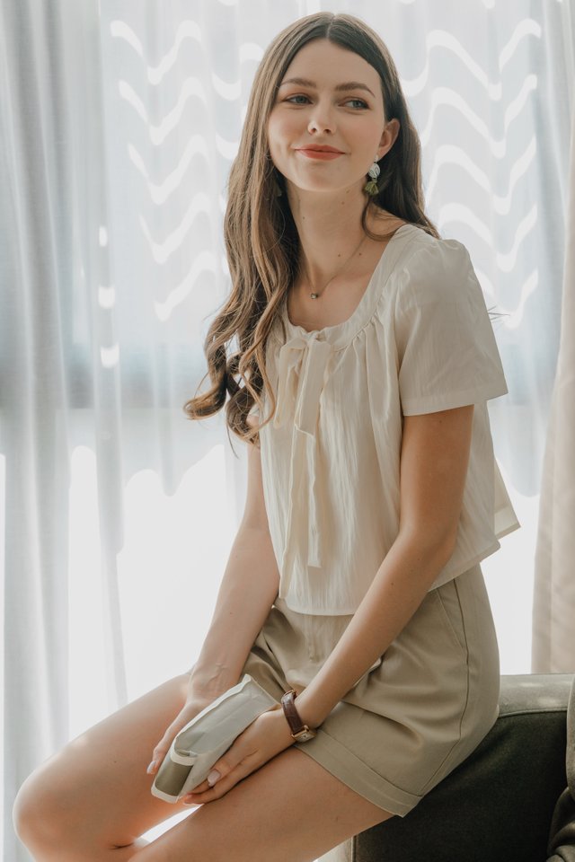 *Preorder* ACW Tie Front Two Way Blouse in Ivory