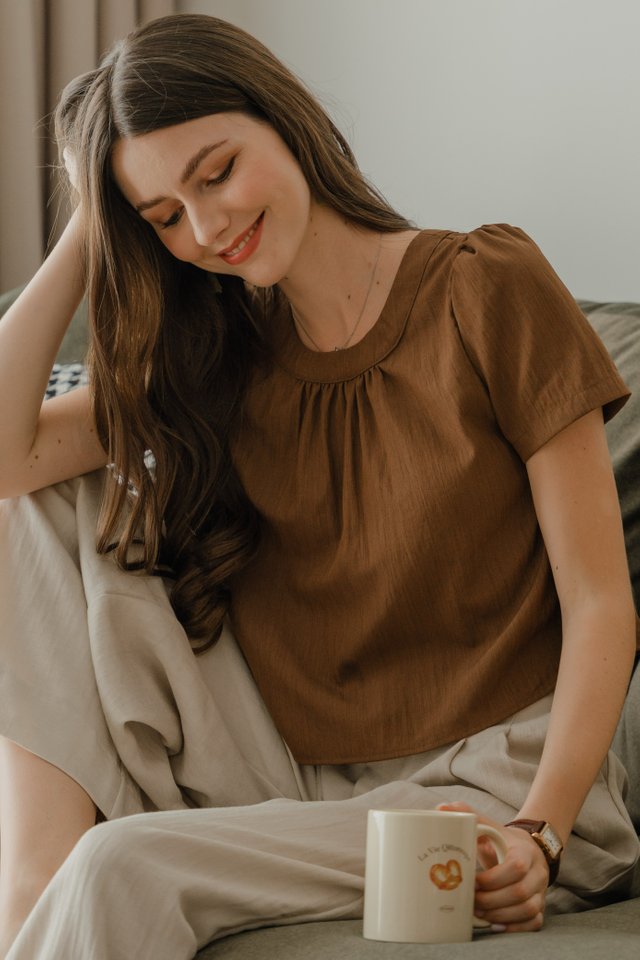*Preorder* ACW Tie Front Two Way Blouse in Cocoa