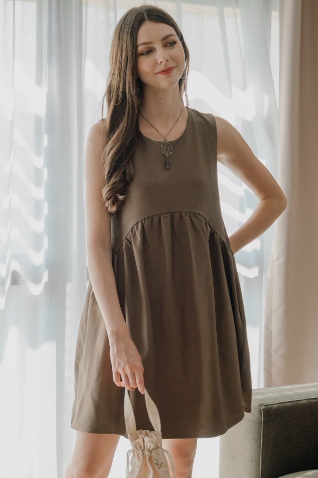 *Preorder* ACW Curve Sleeveless Trapeze Mini Dress in Cocoa