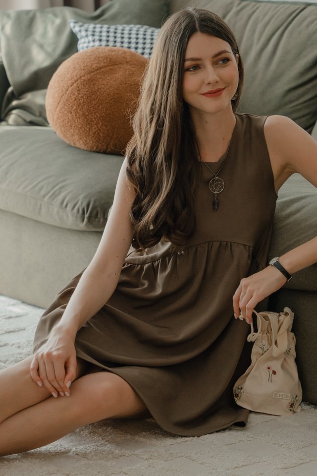 *Preorder* ACW Curve Sleeveless Trapeze Mini Dress in Cocoa
