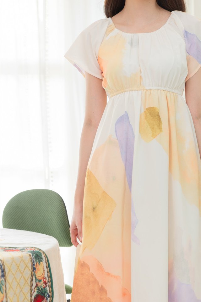 ACW Sunbeam Round Neck Elastic Waist Midi Dress