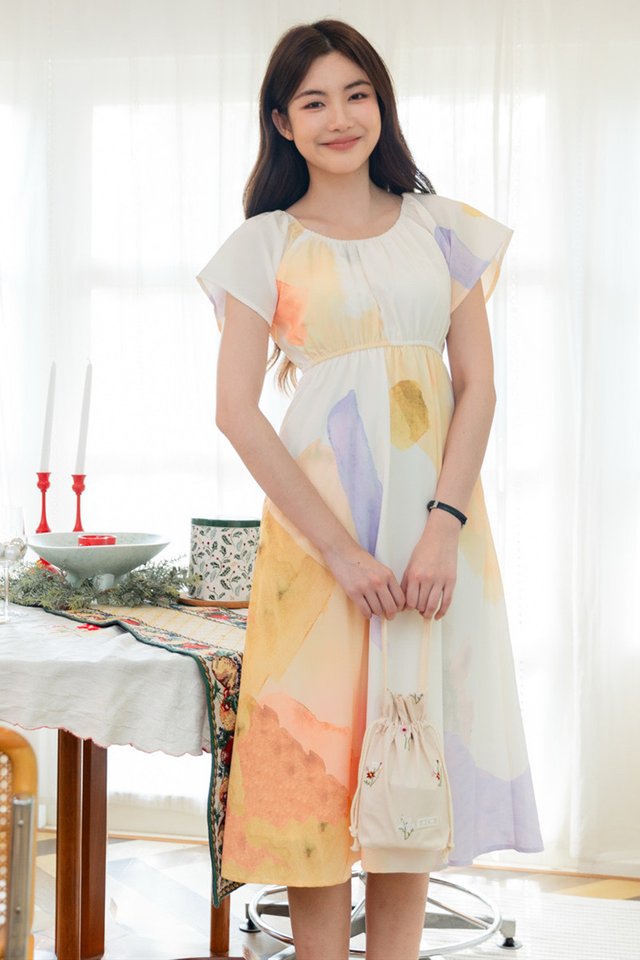 ACW Sunbeam Round Neck Elastic Waist Midi Dress