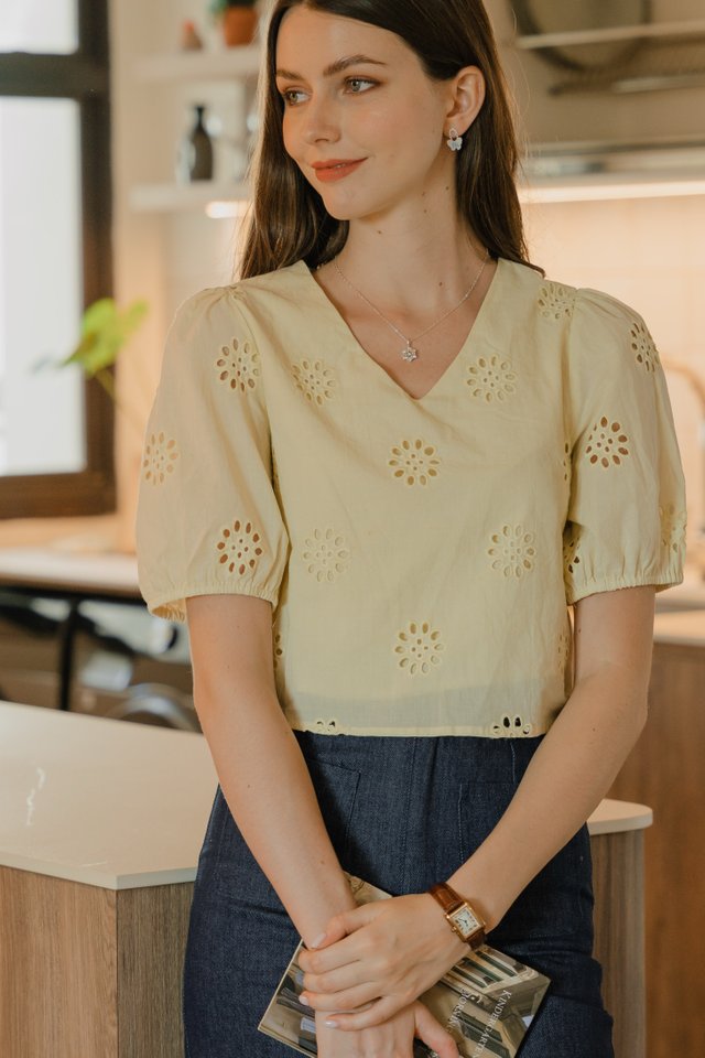 *Preorder* ACW Eyelet Mid Sleeve Blouse in Daffodil