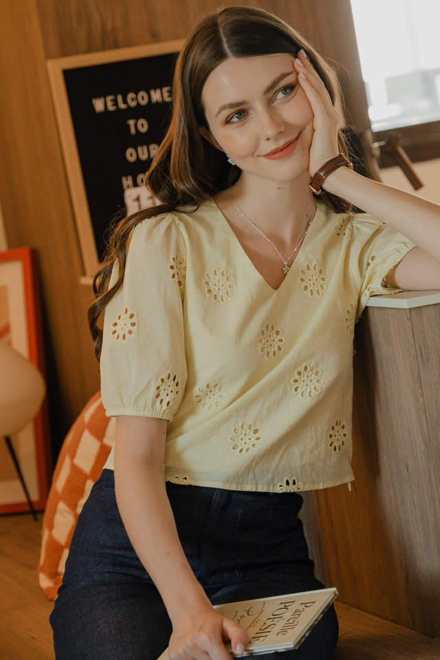 *Preorder* ACW Eyelet Mid Sleeve Blouse in Daffodil