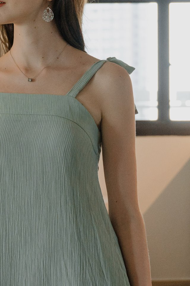 *BACK IN STOCK* ACW Tie Straps Textured Midi Dress in Dark Moss