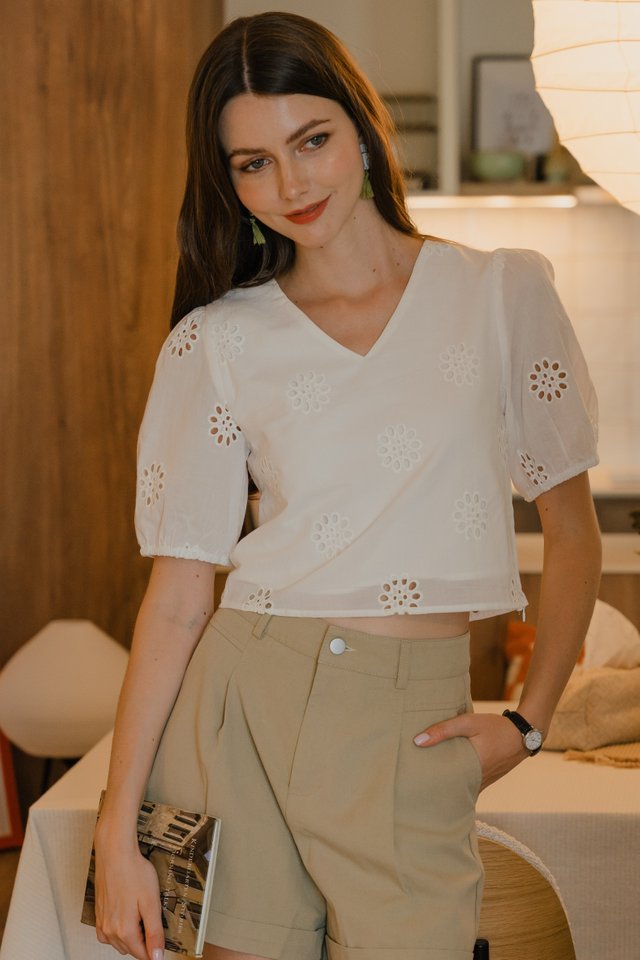 *Preorder* ACW Eyelet Mid Sleeve Blouse in White