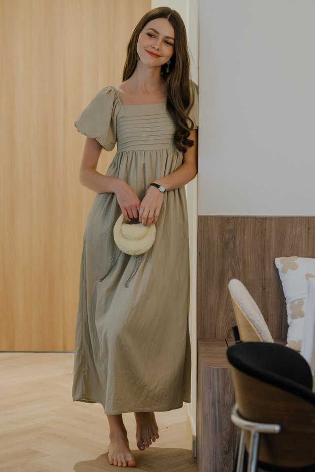 *Preorder* ACW Tiered Panels Puff Sleeve Midi Dress in Seafoam