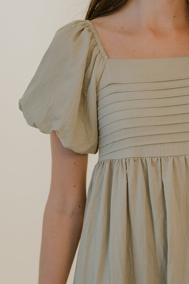 *Preorder* ACW Tiered Panels Puff Sleeve Midi Dress in Seafoam