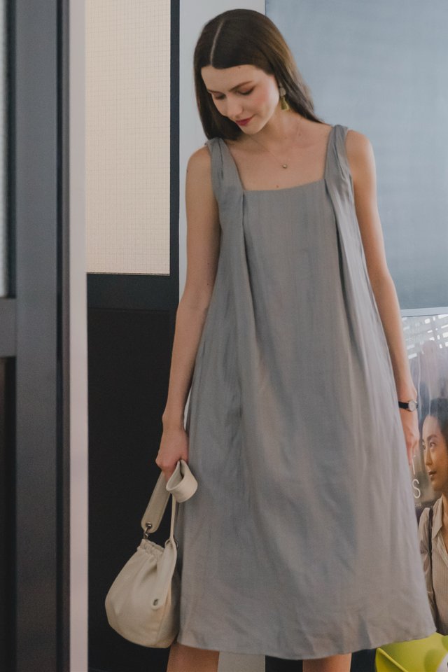 *BACK IN STOCK* ACW Twisted Asymmetrical Straps Sash Midi Dress in Ash Blue
