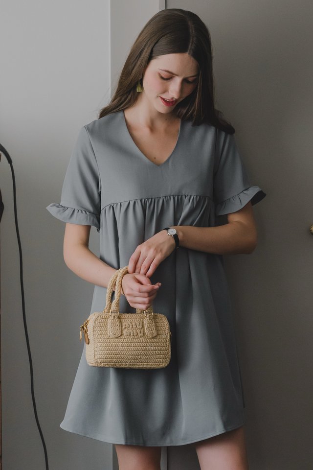 ACW Frilly Sleeve Pocket Babydoll Dress in Blue-Grey