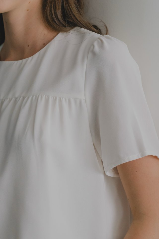 *Preorder* ACW Round Neck Flowy Swing Blouse in White