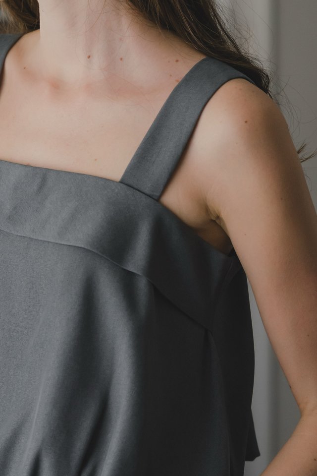 ACW Puffy Hem Thick Strap Top in Dark Grey
