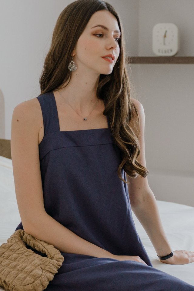 ACW V Back Flowy Midi Dress in Stone Blue