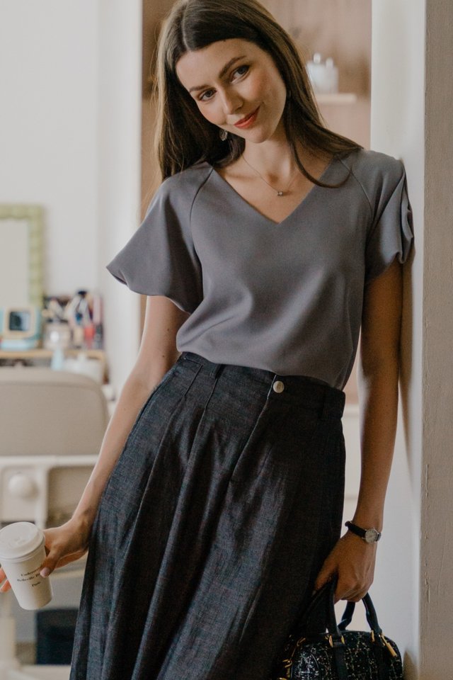 ACW Puff Sleeve Boxy Top in Stone Grey