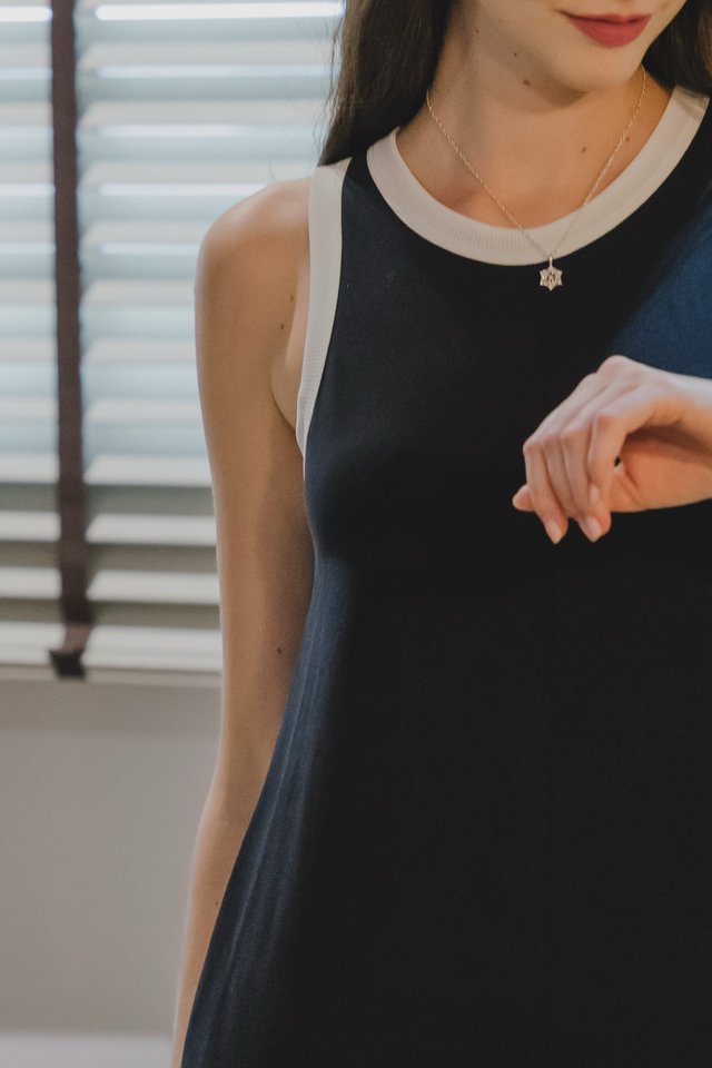 *Preorder* ACW Contrast Piping Knit Midi Dress in Black