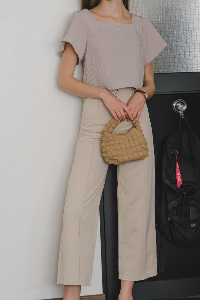*Preorder* ACW Textured Square Neck Flutter Sleeve Blouse in Grey