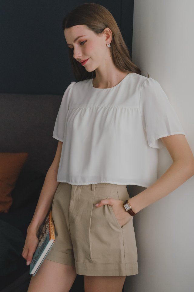 Structured Cut High Waisted Shorts in Khaki