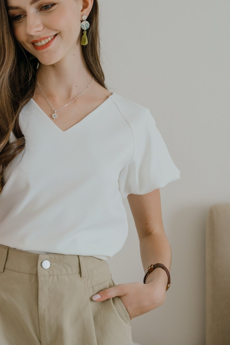 ACW Puff Sleeve Boxy Top in White | Anticlockwise