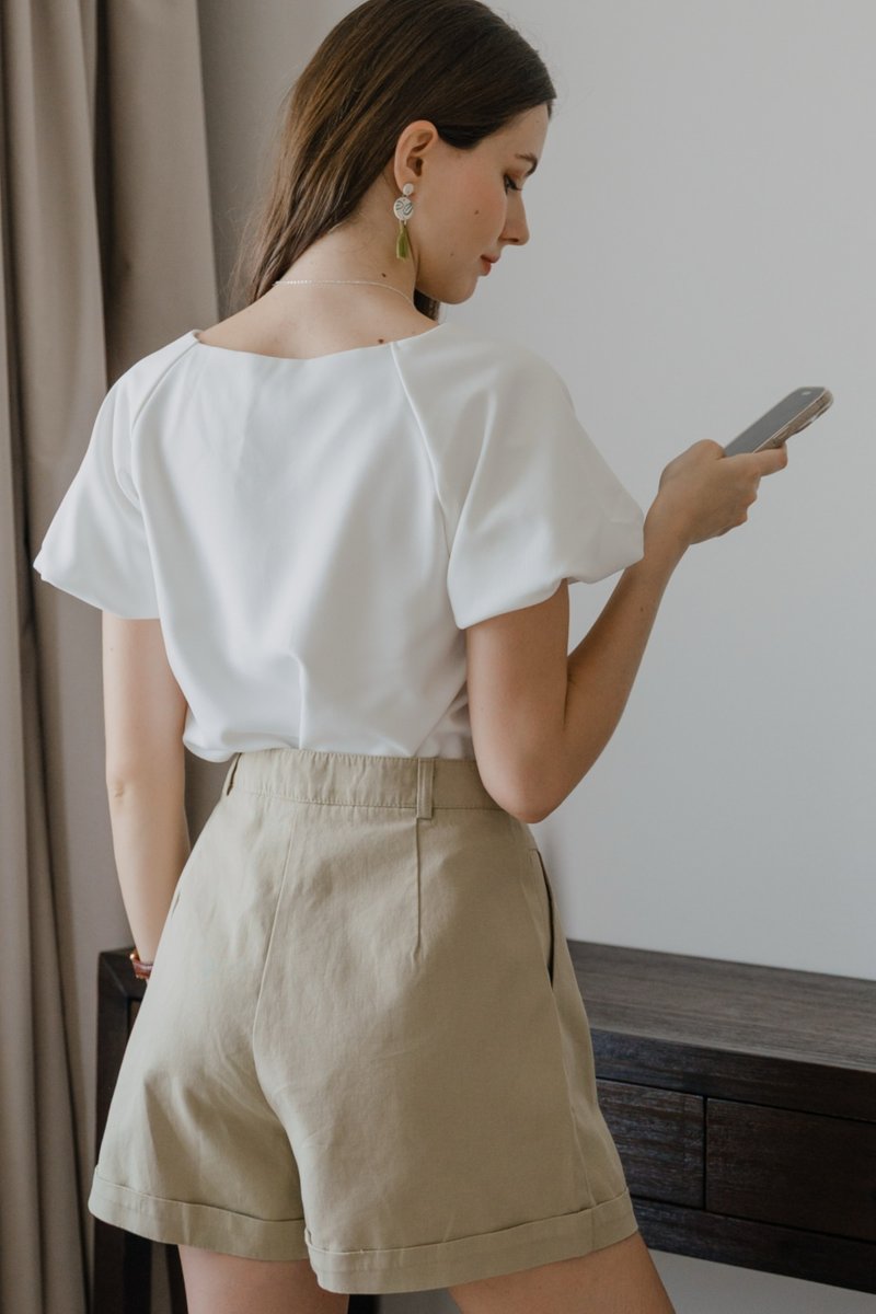 ★acka★ drape puff sleeve tops ACW Puff Sleeve Boxy Top in White | Anticlockwise