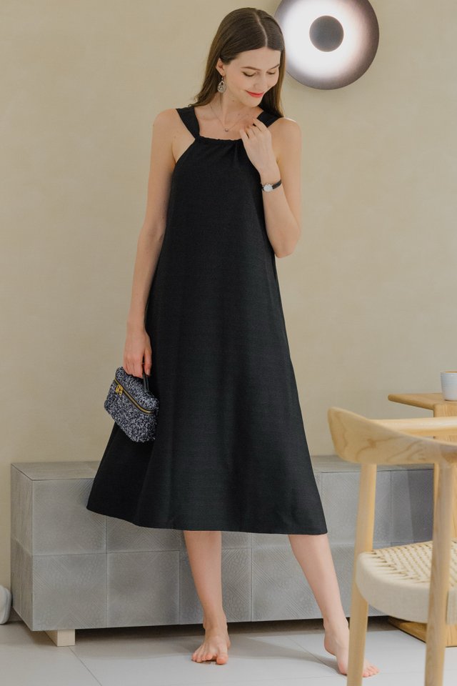 *Preorder* ACW Knot Twist Two Way Midi Dress in Black
