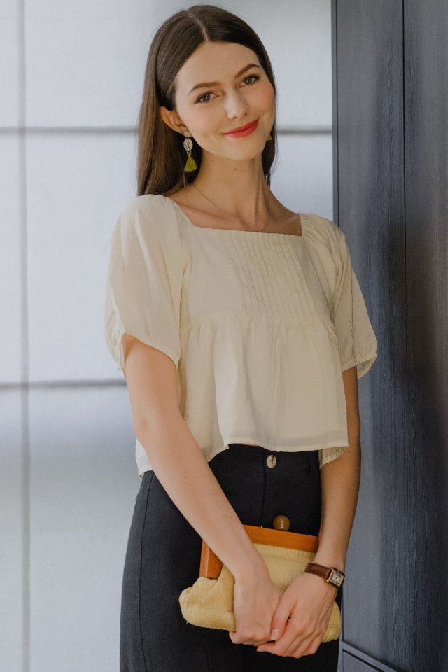*Preorder* ACW Panel Lines Balloon Sleeve Babydoll Top in Ivory