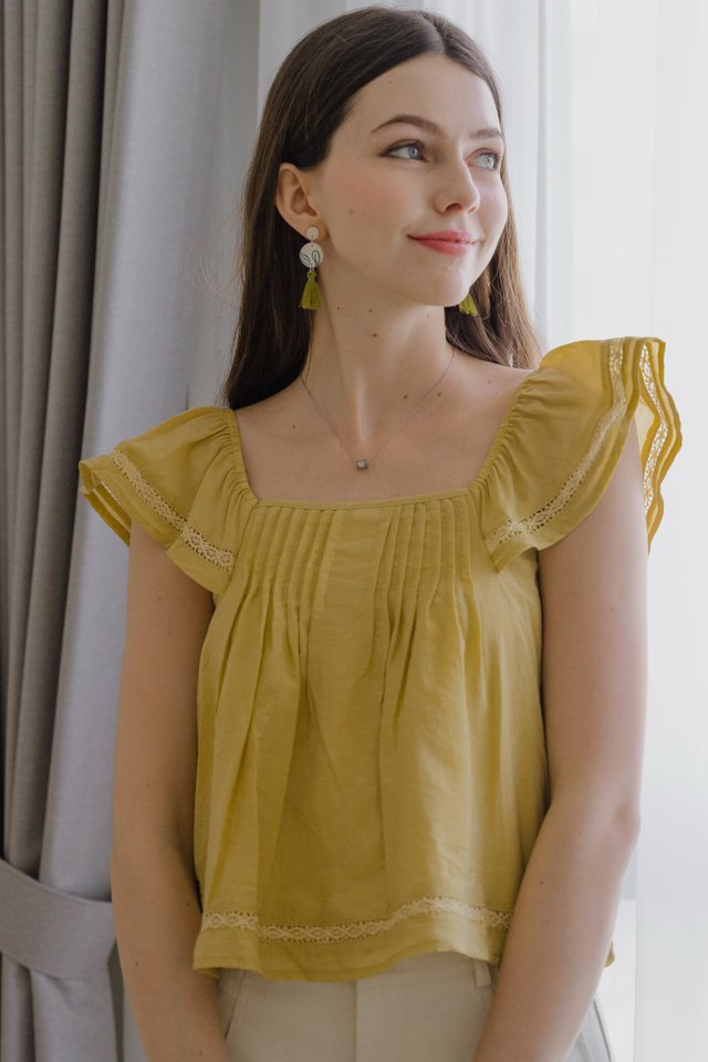 *Preorder* ACW Eyelet Flutter Sleeve Swing Top in Daffodil