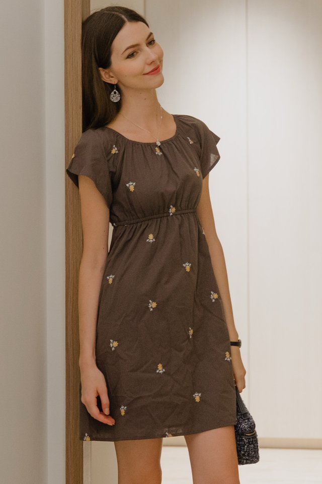 *Preorder* ACW Sunshine Embroidery Elastic Mini Dress in Deep Olive