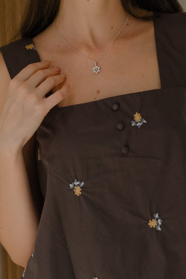 ACW Sunshine Embroidery Faux Button Top in Deep Olive
