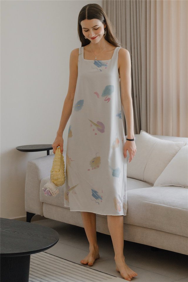 *Preorder* ACW Colours of Summer Two Way Reversible Midi Dress in White Prints-Dark Grey