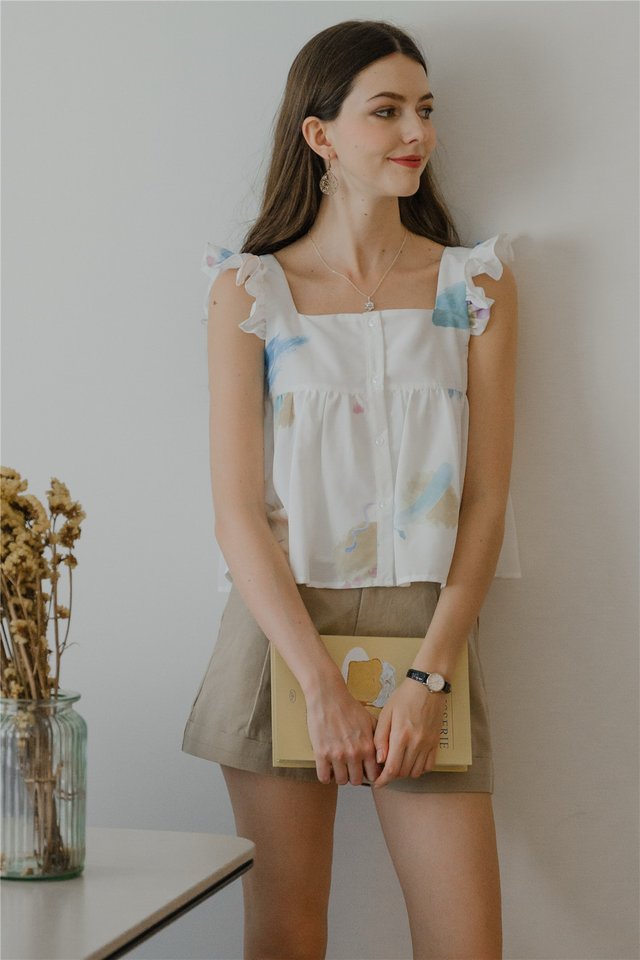 ACW Colours of Summer Button Down Frill Sleeve Blouse in White